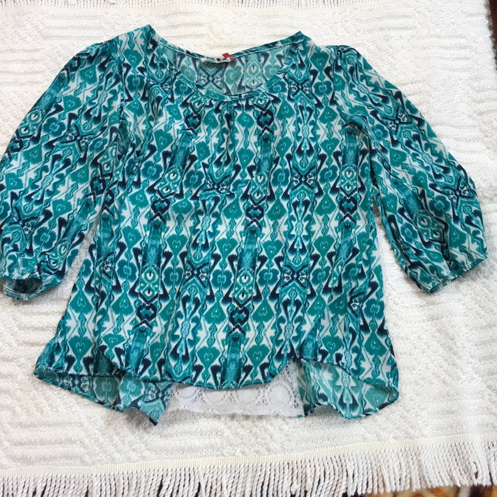 Turquoise Girls Top with Lace Back
